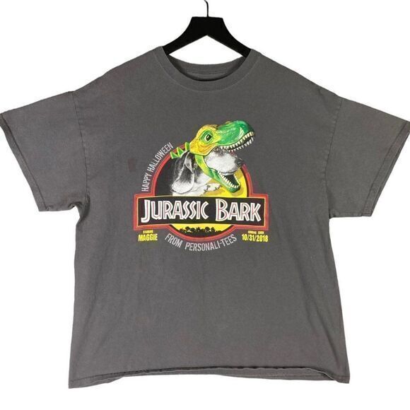 Funny Mens Dog Tee Shirt Unisex Adult Size 2XL‎ XXL Graphic Jurassic Bark Grey - Picture 1 of 6